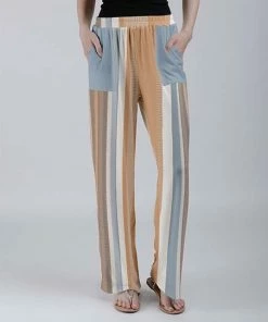 Lily | Beige & Gray Stripe Pocket Palazzo Pants - Women