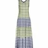 Lily | Green & Blue Gingham Color Block Sleeveless V-Neck Maxi Dress - Plus