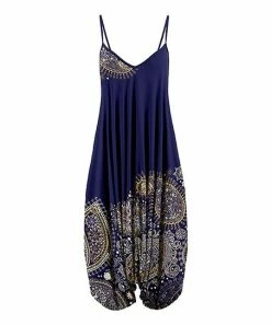 Lily | Navy & Beige Paisley Sleeveless Harem Jumpsuit - Women