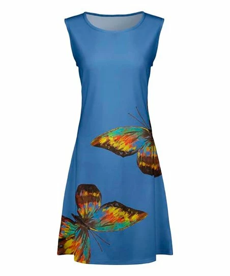 Lily | Blue & Gold Butterfly A-Line Dress - Women 1 Lily | Blue & Gold Butterfly A-Line Dress - Women