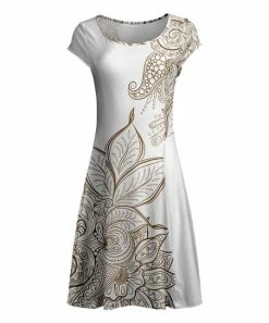 Lily | White & Beige Floral Paisley Cap-Sleeve Dress - Plus