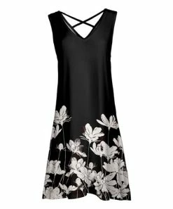 Lily | Black & Cream Floral Crisscross-Back Sleeveless Dress - Plus