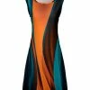 Lily | Teal & Orange Abstract Wave A-Line Dress - Women