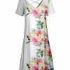 Lily | White & Pink Floral Crisscross-Back V-Neck Dress - Plus