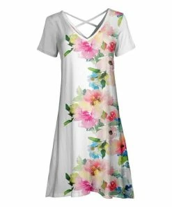 Lily | White & Pink Floral Crisscross-Back V-Neck Dress - Plus