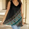 Lily | Black & Turquoise Geometric Sleeveless Swing Tunic - Plus