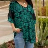 Lily | Teal & Black Mandalas Ruffle-Sleeve V-Neck Tunic - Women