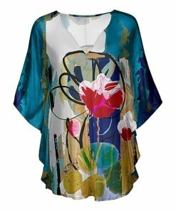 Lily | Blue & Pink Floral Dolman-Sleeve Tunic - Plus
