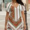 Lily | Red & Green Tapestry V-Neck Tunic - Plus