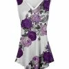 Lily | White & Purple Floral Curved-Hem Sleeveless Tunic - Women