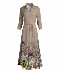 Lily | Beige Multicolor Floral Tie-Waist Maxi Shirt Dress - Women