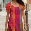 Lily | Red & Orange Abstract Stripe V-Neck Tunic - Plus