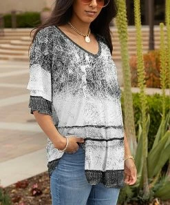 Lily | Gray & White Abstract V-Neck Tunic - Plus