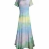 Lily | Mint & Yellow Watercolor Short-Sleeve Handkerchief Maxi Dress - Plus