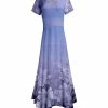 Lily | Lavender & Gray Floral Short-Sleeve Handkerchief Maxi Dress - Plus