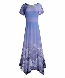 Lily | Lavender & Gray Floral Short-Sleeve Handkerchief Maxi Dress - Plus