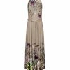 Lily | Mocha & Purple Floral Tie-Waist Yoke Maxi Dress - Plus