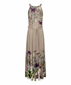 Lily | Mocha & Purple Floral Tie-Waist Yoke Maxi Dress - Plus