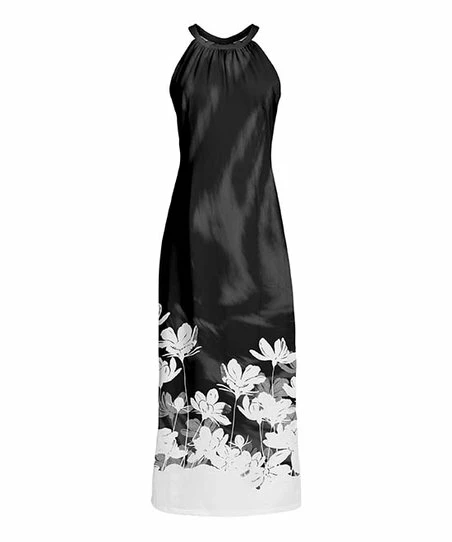 Lily | Black & White Floral Yoke Maxi Dress - Women 1 Lily | Black & White Floral Yoke Maxi Dress - Women