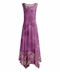 Lily | Mauve & Beige Floral Sleeveless Handkerchief Maxi Dress - Plus