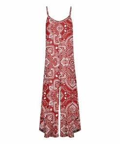 Lily | Red & White Paisley Sleeveless Wide-Leg Jumpsuit - Women