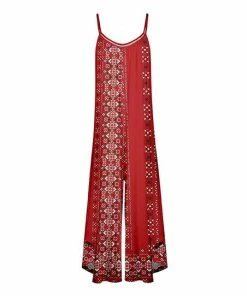 Lily | Red & White Geometric Sleeveless Wide-Leg Jumpsuit - Women