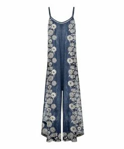 Lily | Blue & Beige Floral Sleeveless Wide-Leg Jumpsuit - Women