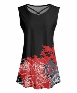 Lily | Black & Red Floral Crisscross-Neck Sleeveless Tunic - Women