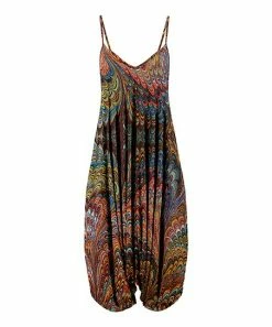 Lily | Rust & Blue Marbled V-Neck Harem Jumpsuit - Plus