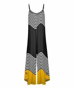 Lily | Gold & Black Wavy Stripe Cami-Strap Wide-Leg Jumpsuit - Women
