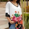 Lily | Black Floral Ruffle-Sleeve V-Neck Tunic - Women