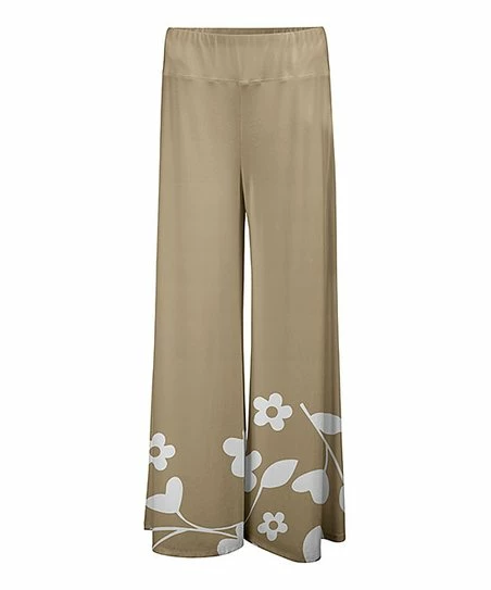 Lily | Beige & White Floral Palazzo Pants - Women 1 Lily | Beige & White Floral Palazzo Pants - Women