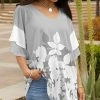 Lily | Gray & White Floral Tiered-Sleeve V-Neck Tunic - Women