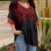 Lily | Red & Black Geometric Floral V-Neck Tunic - Women