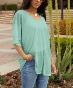 Lily | Light Mint V-Neck Layered-Sleeve Tunic - Plus