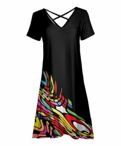 Lily | Black & Red Abstract Geometric Crisscross-Back V-Neck Dress - Plus