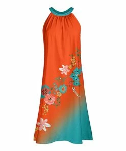 Lily | Orange & Teal Floral Ombré Yoke Dress - Plus