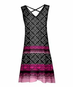 Lily | Black & Pink Geometric V-Neck Crisscross-Back Sleeveless Dress - Women