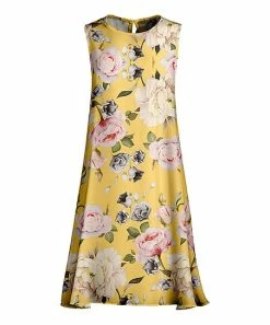 Lily | Yellow & Pink Rose Sleeveless Shift Dress - Women