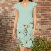 Lily | Mint Green Floral Flutter-Sleeve Bodycon Dress - Women