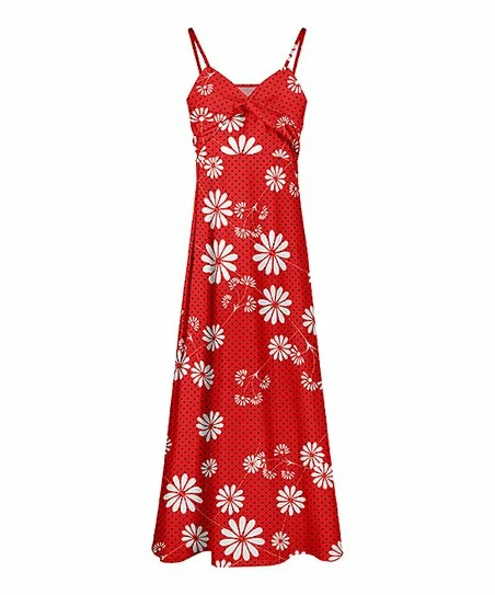Lily | Red & White Polka Dot Daisy Empire-Waist Maxi Dress - Women 1 Lily | Red & White Polka Dot Daisy Empire-Waist Maxi Dress - Women