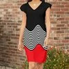 Lily | Black & Red Wavy Stripe Flutter-Sleeve Sheath Dress - Women