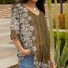 Lily | Brown & White Floral-Border Layered-Sleeve Tunic - Women