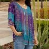 Lily | Purple & Teal Geometric V-Neck Tiered-Sleeve Tunic - Women & Plus