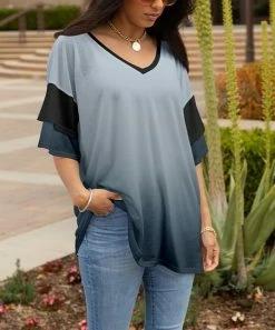 Lily | Gray & Black Ombré V-Neck Tiered-Sleeve Tunic - Plus