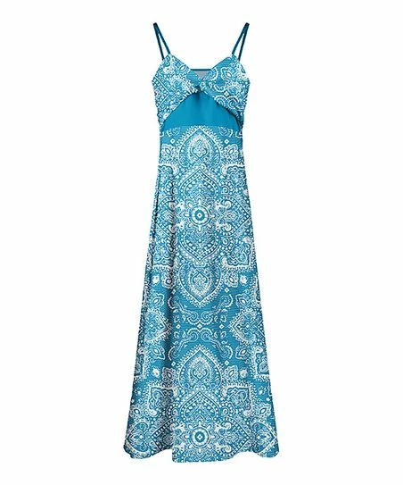 Lily | Turquoise & White Medallion Sleeveless Twist-Front Maxi Dress - Plus 1 Lily | Turquoise & White Medallion Sleeveless Twist-Front Maxi Dress - Plus