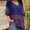 Lily | Navy & Pink Floral Geometric Layered-Sleeve Tunic - Women