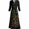 Lily | Black & Gold Scroll Button-Front Long-Sleeve Belted Maxi Dress - Women & Plus