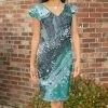 Lily | Turquoise & Gray Marble Flutter-Sleeve V-Neck Dress - Women