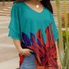 Lily | Teal & Red Foliage Ruffle-Sleeve Tunic - Plus